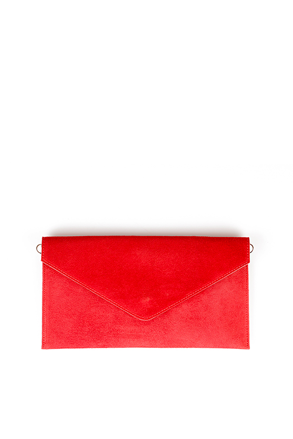Suede Envelope Clutch Red