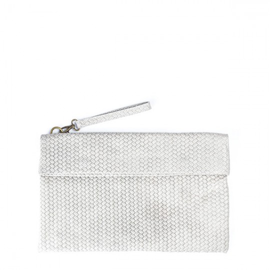 Weave Leather Clutch Grey